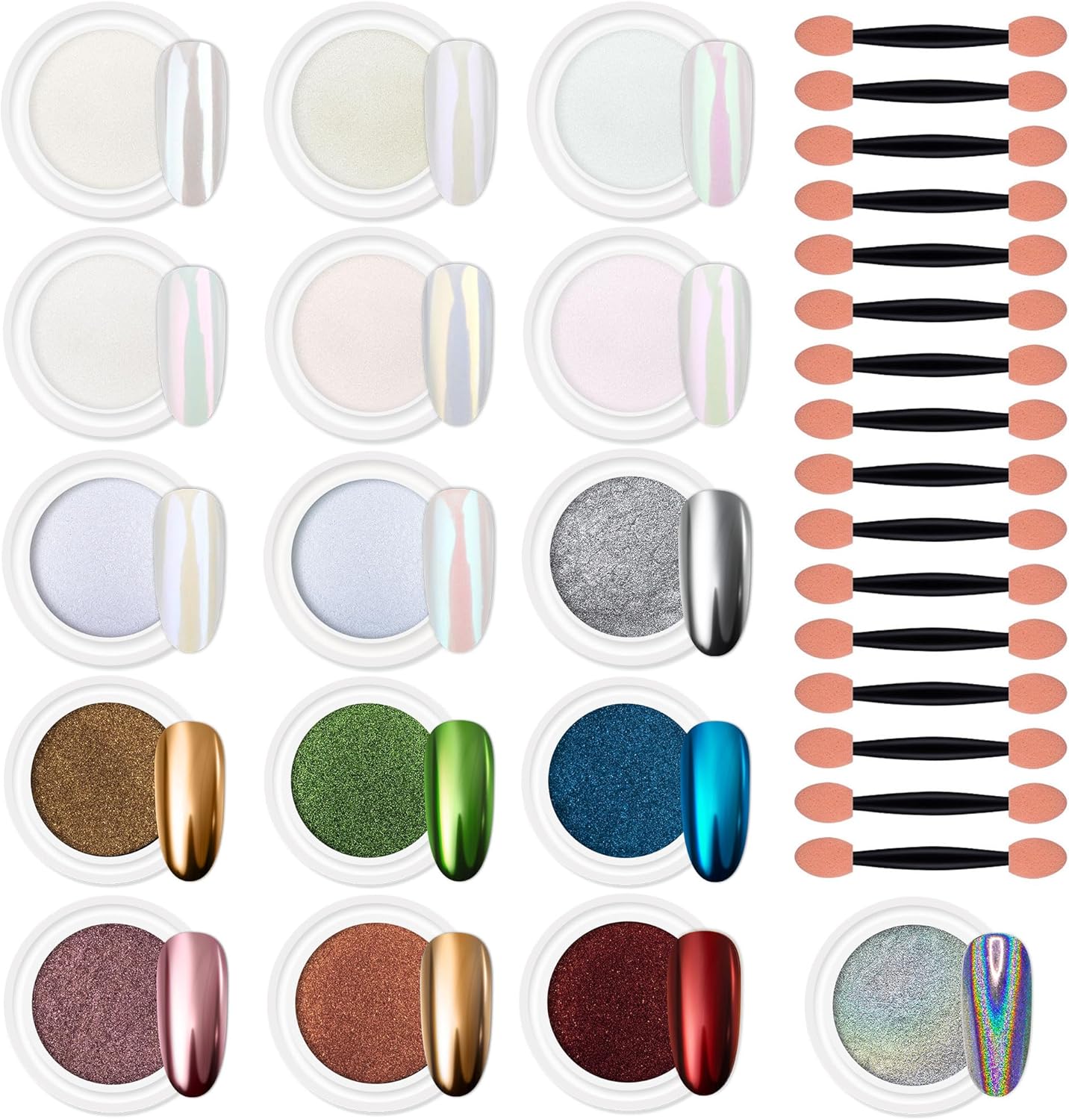 Artdone 16 Colors Chrome Nail Powder, Iridescent Aurora Chameleon Powder Metallic Mirror Effect Pigment Pearlescent Mermaid Pigment Pearl Glitter Dust Kit, Nail Art Decoration, Resin Craft-Velvo Beauty