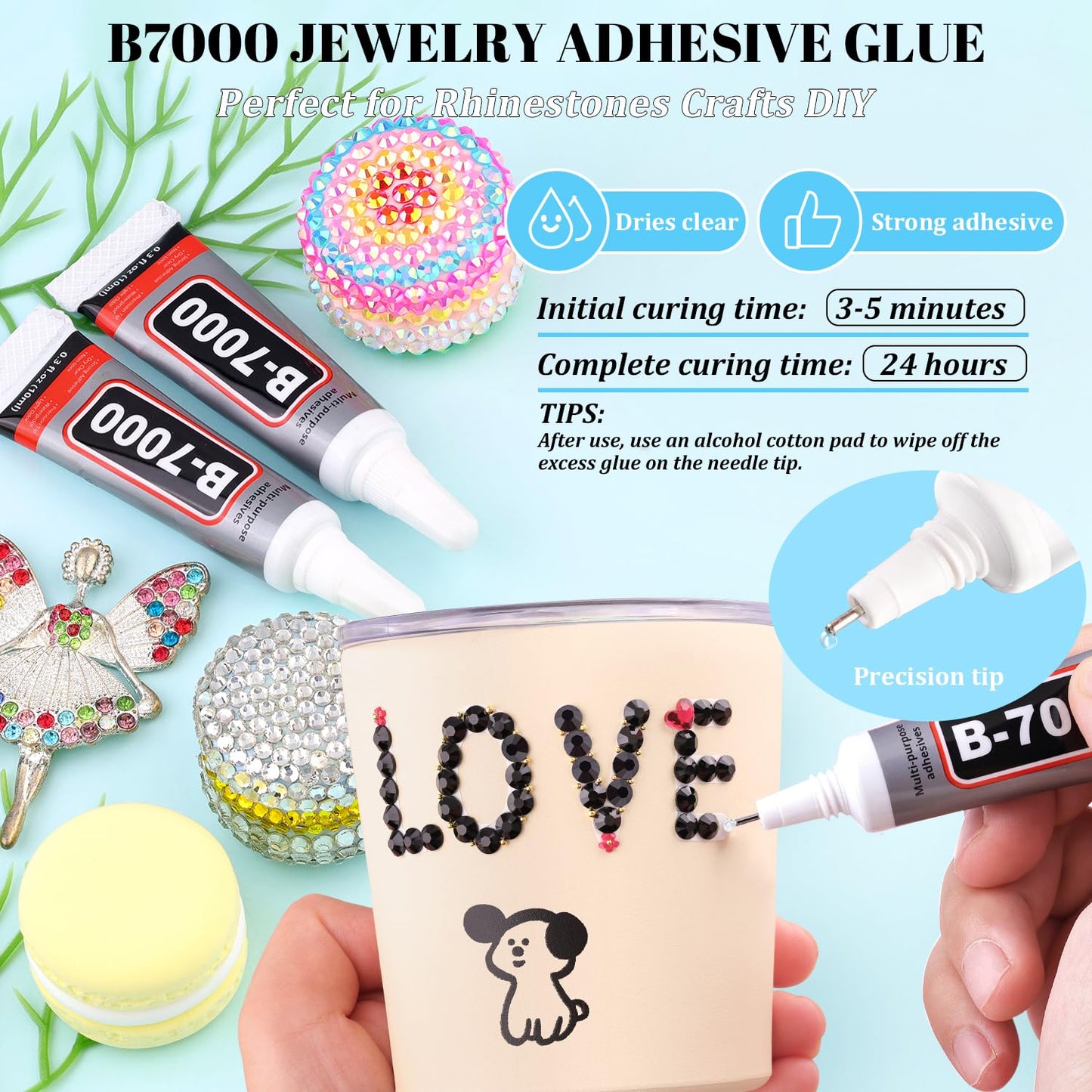 6000Pcs Resin Rhinestones for Bedazzling with 3Pcs B7000 Jewelry Glue, 1 Box Black Flatback Rhinestones for Crafting Crafts DIY, Crystals Gems for Clothing Shoes Tumblers Nail Art Makeup-Velvo Beauty