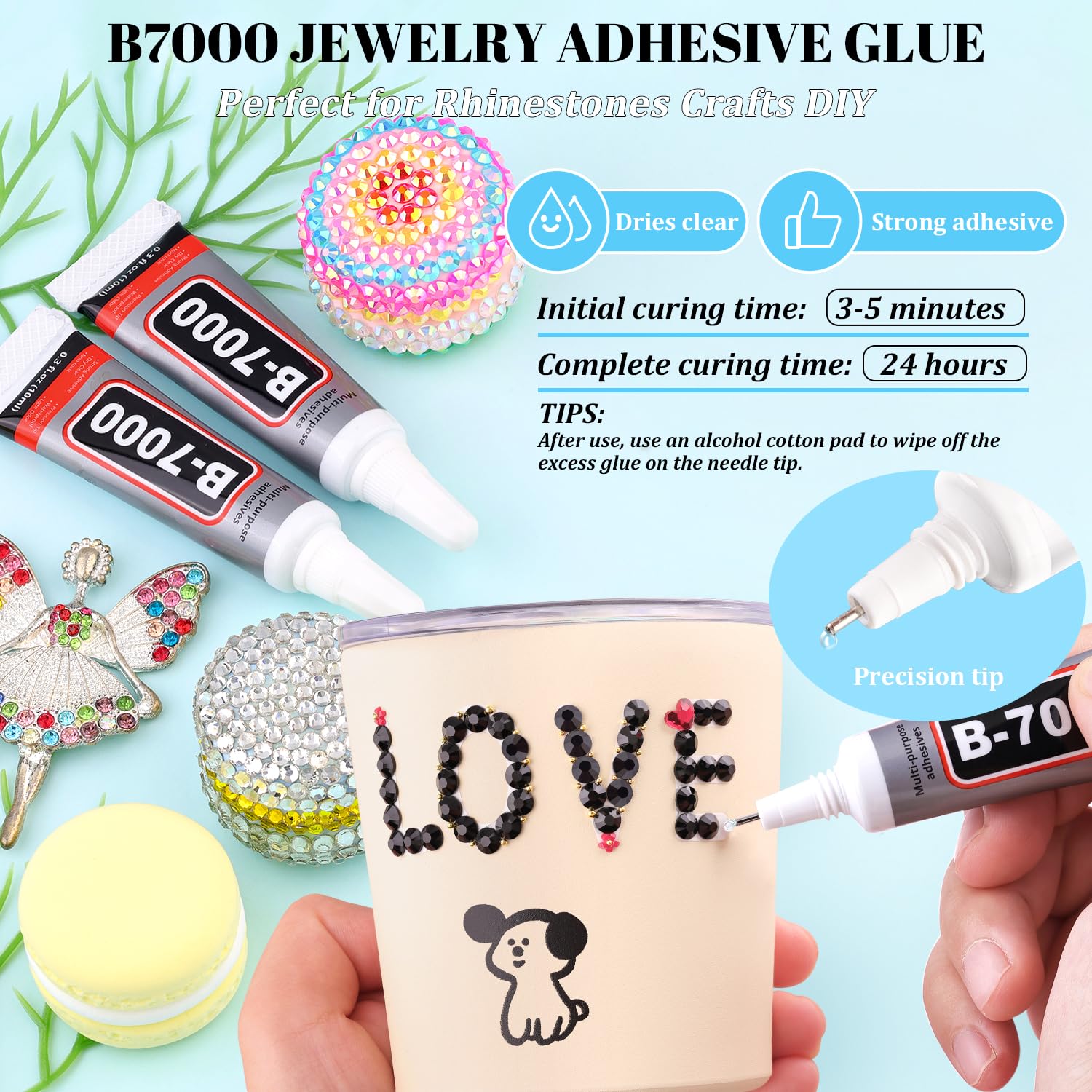 6000Pcs Resin Rhinestones for Bedazzling with 3Pcs B7000 Jewelry Glue, 1 Box Black Flatback Rhinestones for Crafting Crafts DIY, Crystals Gems for Clothing Shoes Tumblers Nail Art Makeup-Velvo Beauty