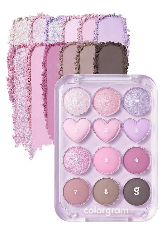 COLORGRAM Pin Point Eyeshadow Palette 03 Pink+Lavender | Ultra-Blendable Matte, Glitter, Shimmer Shades for Daily Makeup | K-Beauty Eye Palette with Easy-to-Use Calculator Design-Velvo Beauty