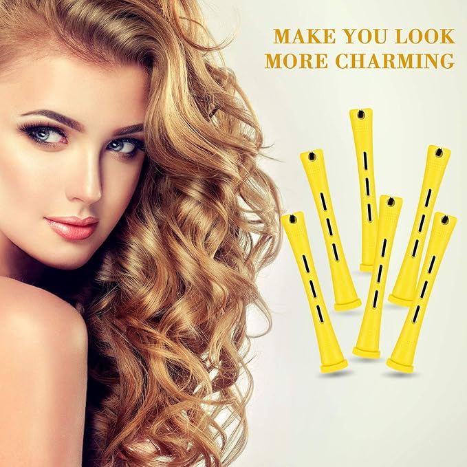 48 Pieces Hair Perm Rods Short Cold Wave Rods Plastic Perming Irons Hair Curling Rollers Curlers with Steel Pintail Comb Rat Tail Comb for Hairdressing Styling Supplies(0.28 Inch,Yellow and Orange)-Velvo Beauty