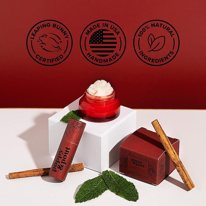 Poppy & Pout Cinnamint Jumbo Lip Balm | All Natural Lip Balms & Moisturizers | Hydrates with Beeswax, Vitamin E, Organic Coconut Oil | Cruelty-Free | Lip Balm in Recyclable Cardboard Tube-Velvo Beauty