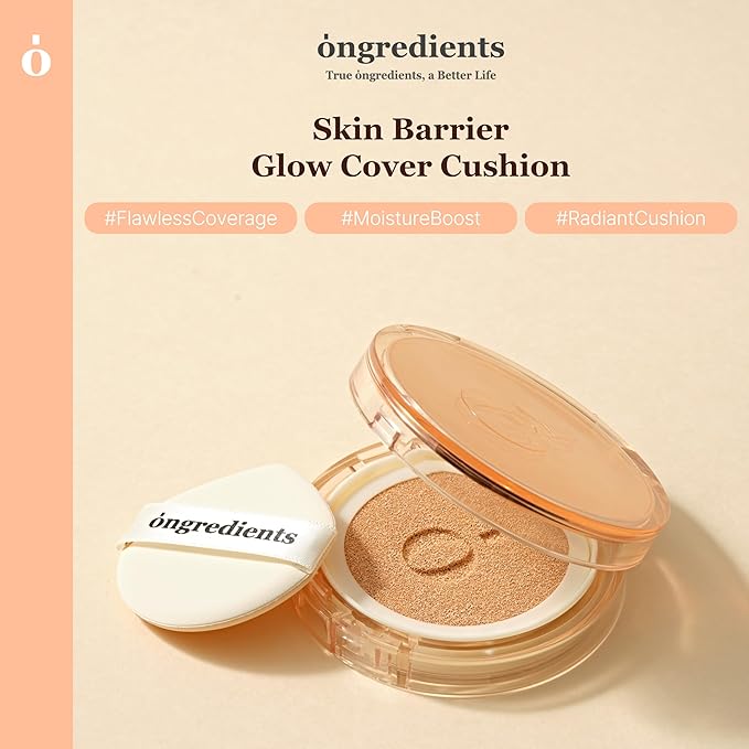 Skin Barrier Glow Cover Cushion, All-day Coverage, Glow Finish, Lightweight, Skincare-Like Texture, Non-cakey Makeup, Korean Cushion Foundation (#34W Sunset, 0.15 oz)-Velvo Beauty
