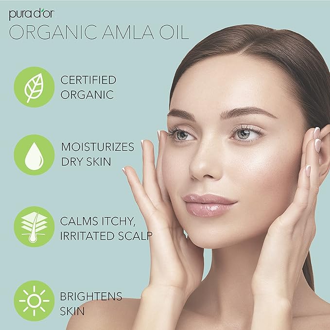 PURA D'OR Organic Amla Oil (4oz / 118mL) 100% Pure USDA Certified Premium Grade Natural Moisturizer, Cold Pressed, Hexane-Free Base Carrier for DIY Skin Care Men & Women, Pack of 1, 0.5 pounds-Velvo Beauty