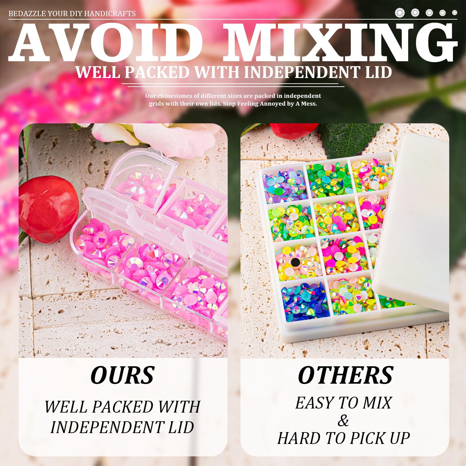 7000PCS Resin Rhinestones with Tweezers for Crafting, 2/3/4/5/6mm Flatback Jelly Rhinestones, 4 Box Pink AB Non Hotfix Crystal Gems for DIY Crafts Mugs Tumblers Clothes Makeup Nail-Velvo Beauty