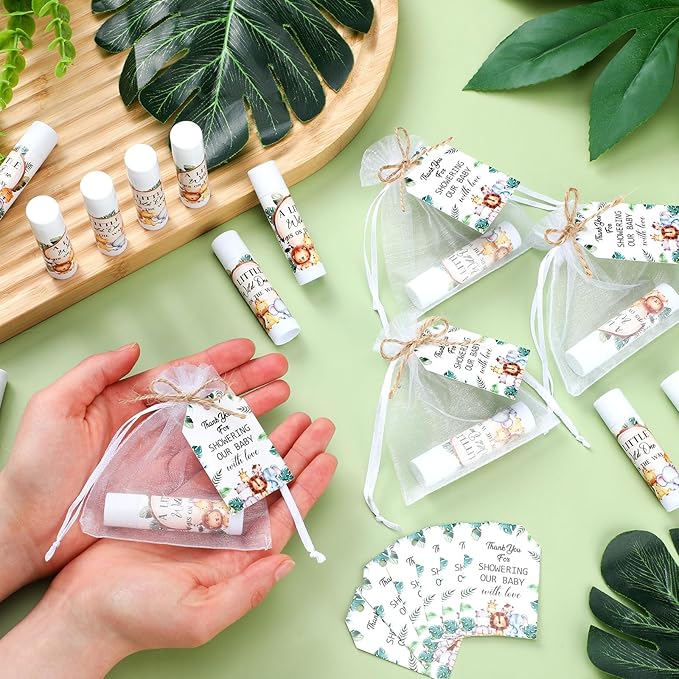 Dunzy 50 Pack Baby Shower Party Gifts Favors Bulk Lip Balms for Guests Boys Girls Games Neutral Gender Reveal Favors Baby Shower Prizes Souvenirs Bags Stuffer(Jungle Animal)-Velvo Beauty