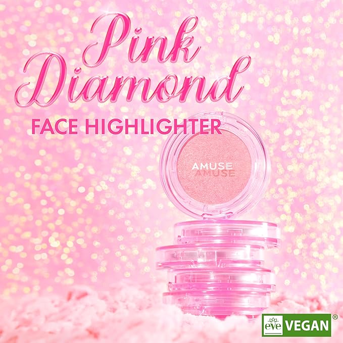 Amuse SEOUL Face Diamond Pink Diamond Highlighter | High Glossy Face Illuminator Highlighting Powder, Highlighter Makeup, Shimmer Glow, Rose & Gold Glow Highlighter, Cruelty-Free & Vegan (4.7g)-Velvo Beauty