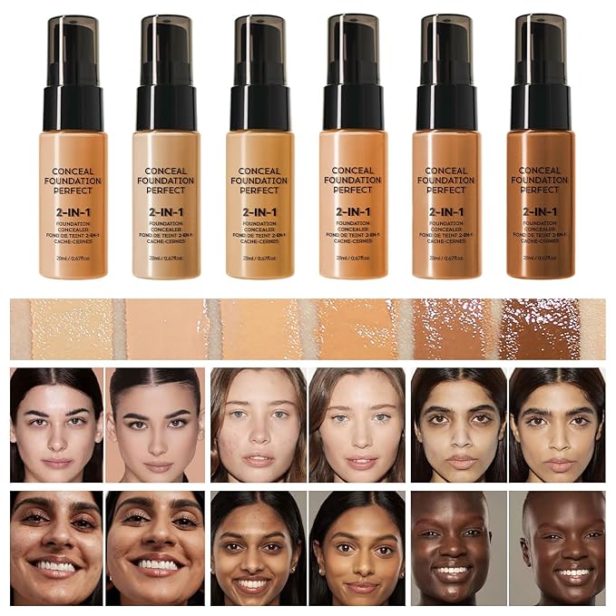 6 Colors Liquid Foundation Long-Lasting,Poreless Liquid Oil Concealer Foundation For All Skin Type,Waterproof & Sweat-Proof,Easy To Push Away,Flawless Finish Foundation,Balanced Skin Color-Velvo Beauty