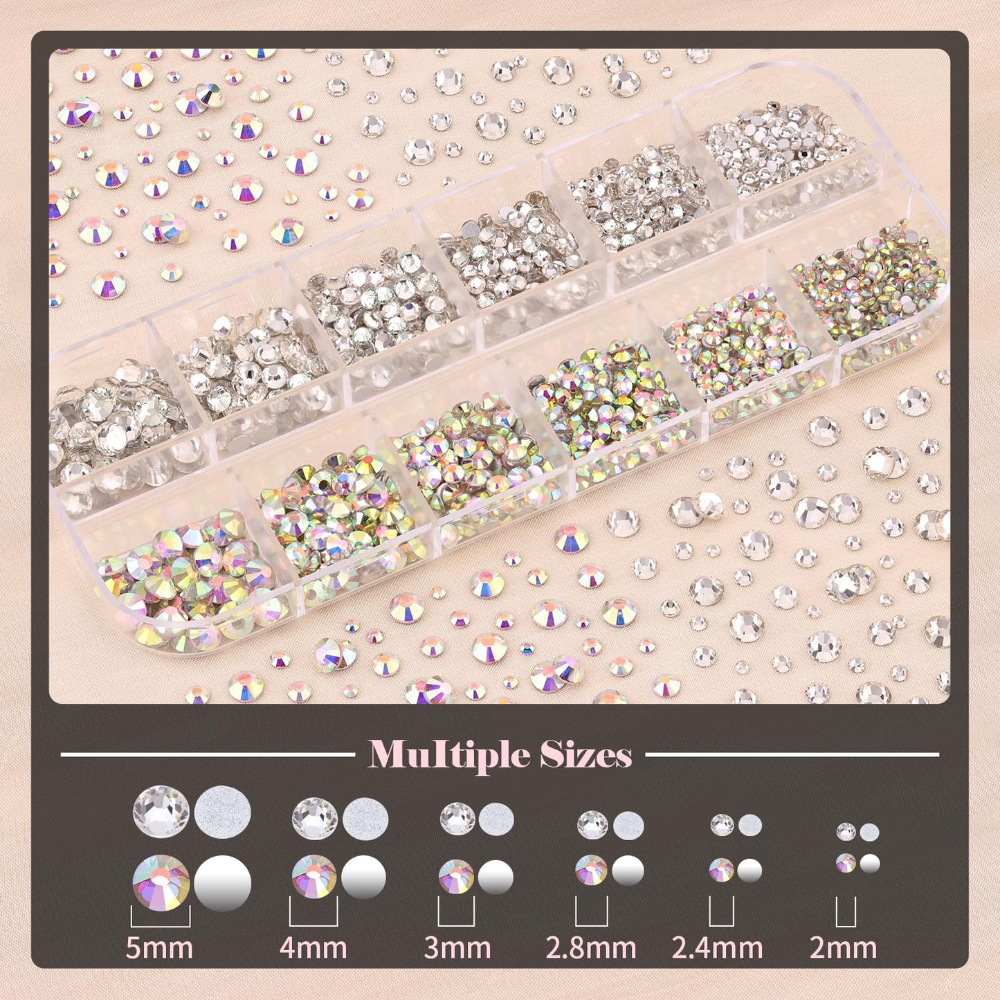 Nail Art Rhinestone Glue Gel&2 Boxes Flatback Gems Kit, 1 Tube of 15ml Rhinestone Gel Glue+Colorful Gems+Flat Back Round Glass Crystal AB&Clear Gemstones with Pickup Tools-Velvo Beauty