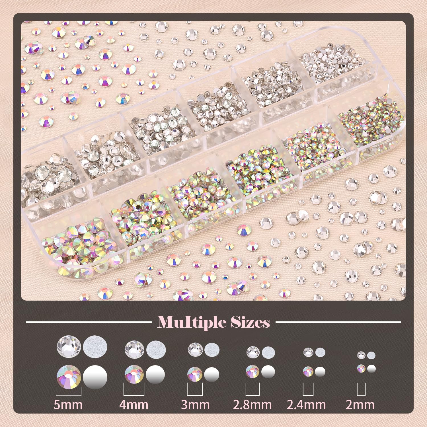 Nail Art Rhinestone Glue Gel&2 Boxes Flatback Gems Kit, 1 Tube of 15ml Rhinestone Gel Glue+Colorful Gems+Flat Back Round Glass Crystal AB&Clear Gemstones with Pickup Tools-Velvo Beauty