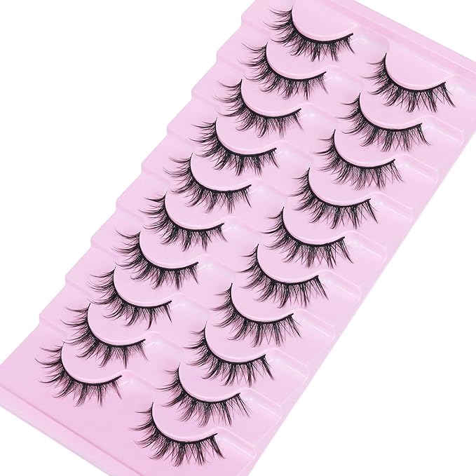 FANXITON Manga Lashes Wispy Natural Look Faux Eyelashes 10 Pairs Asian 3D False Eyelashes 14 mm Cat Eye Lashes Pack-Velvo Beauty
