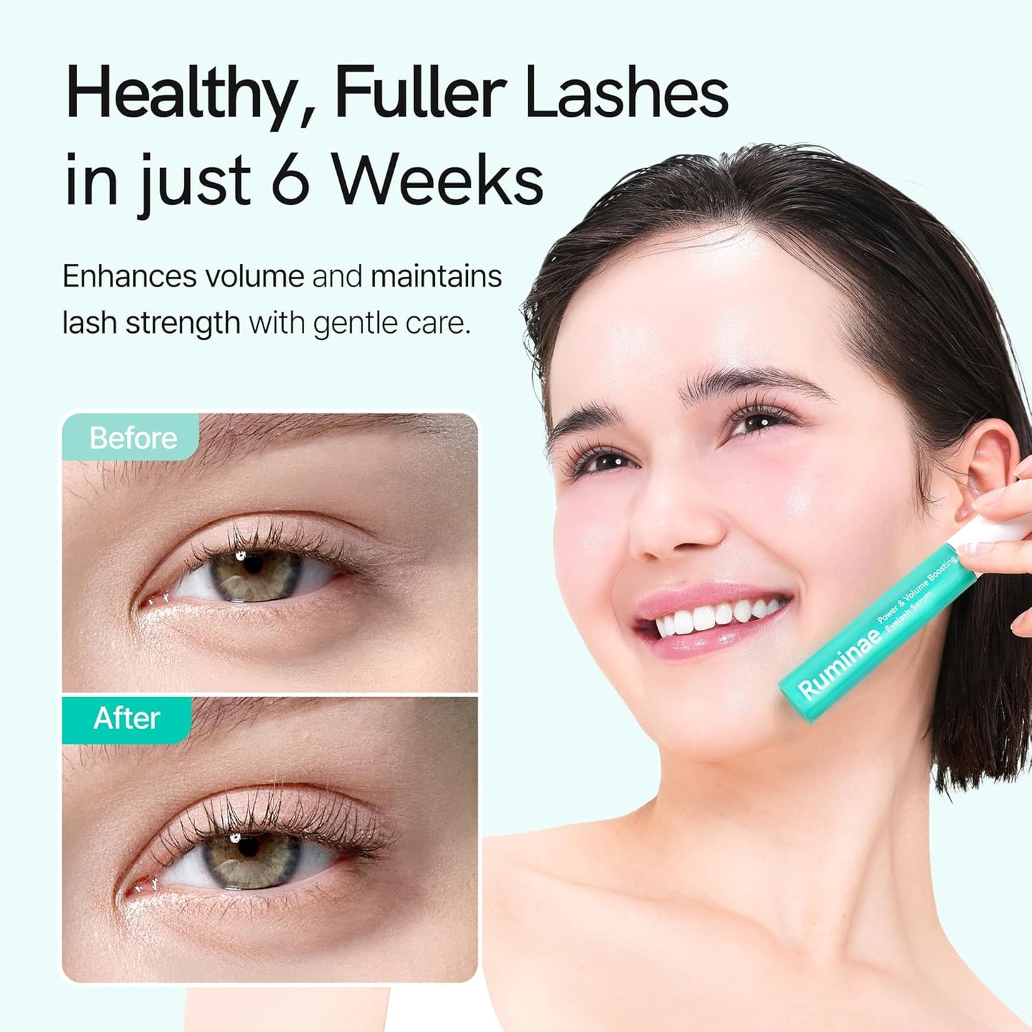 Korean Lash Serum for Fuller, Thicker Lashes | Daily Eyelash & Eye Brow Growth Booster with Biotin, Centella, Peptides, Hyaluronic Acid | Prostaglandin-Free, Vegan, Non-Irritating, 0.3 fl oz-Velvo Beauty