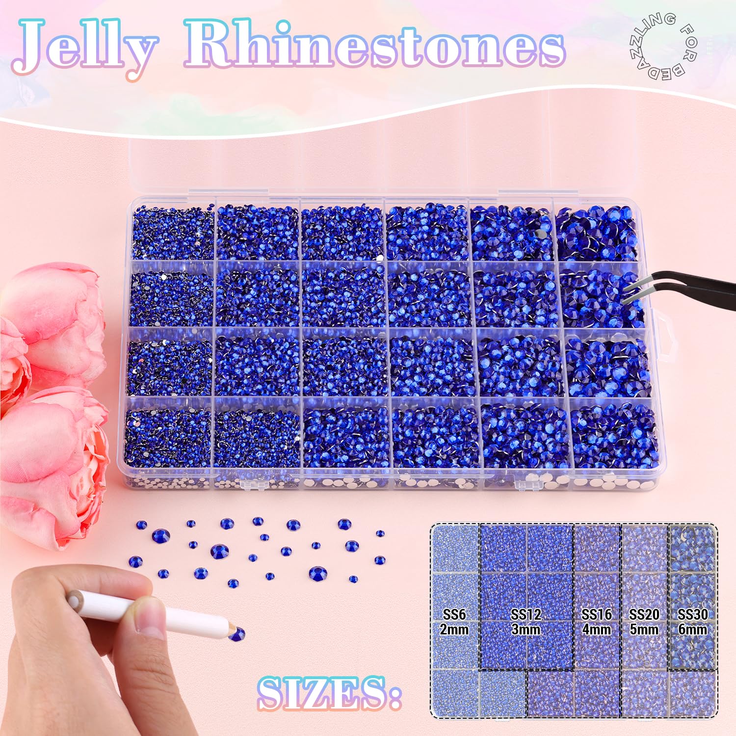25000Pcs Resin Rhinestones with B7000 Jewelry Glue for Crafting, Royal Blue 2-6mm Non Hotfix Flatback Gems, Bedazzling Crystal for DIY Crafts Clothing Tumblers Mugs Shoes Fabric Decor Nail Art-Velvo Beauty