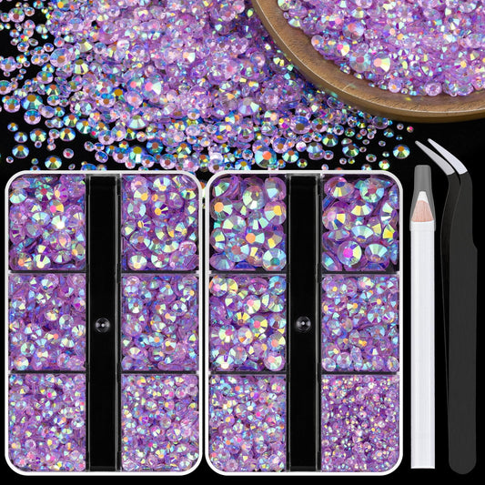 Resin Rhinestones Crafting, 2/3/4/5/6mm Flatback Jelly Rhinestones, 2 Boxes Transparent Lavender Purple AB Non Hotfix Gems for Bedazzling Crafts Mugs Tumblers Clothes Makeup Nail-Velvo Beauty