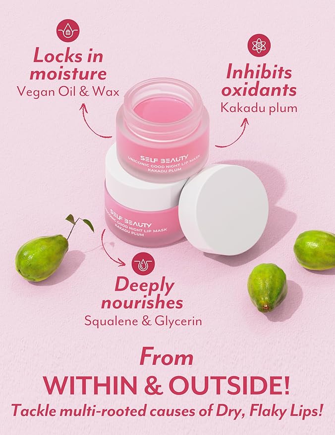 SelfBeauty Lip Mask - Kakadu Plum, Vegan Lip Balm, Daily Lip Moisturizer, Overnight Hydrating Lip Treatment with Vitamin C, Lip Scrub Exfoliator Intensive Lip Repair, 0.51fl.oz-Velvo Beauty