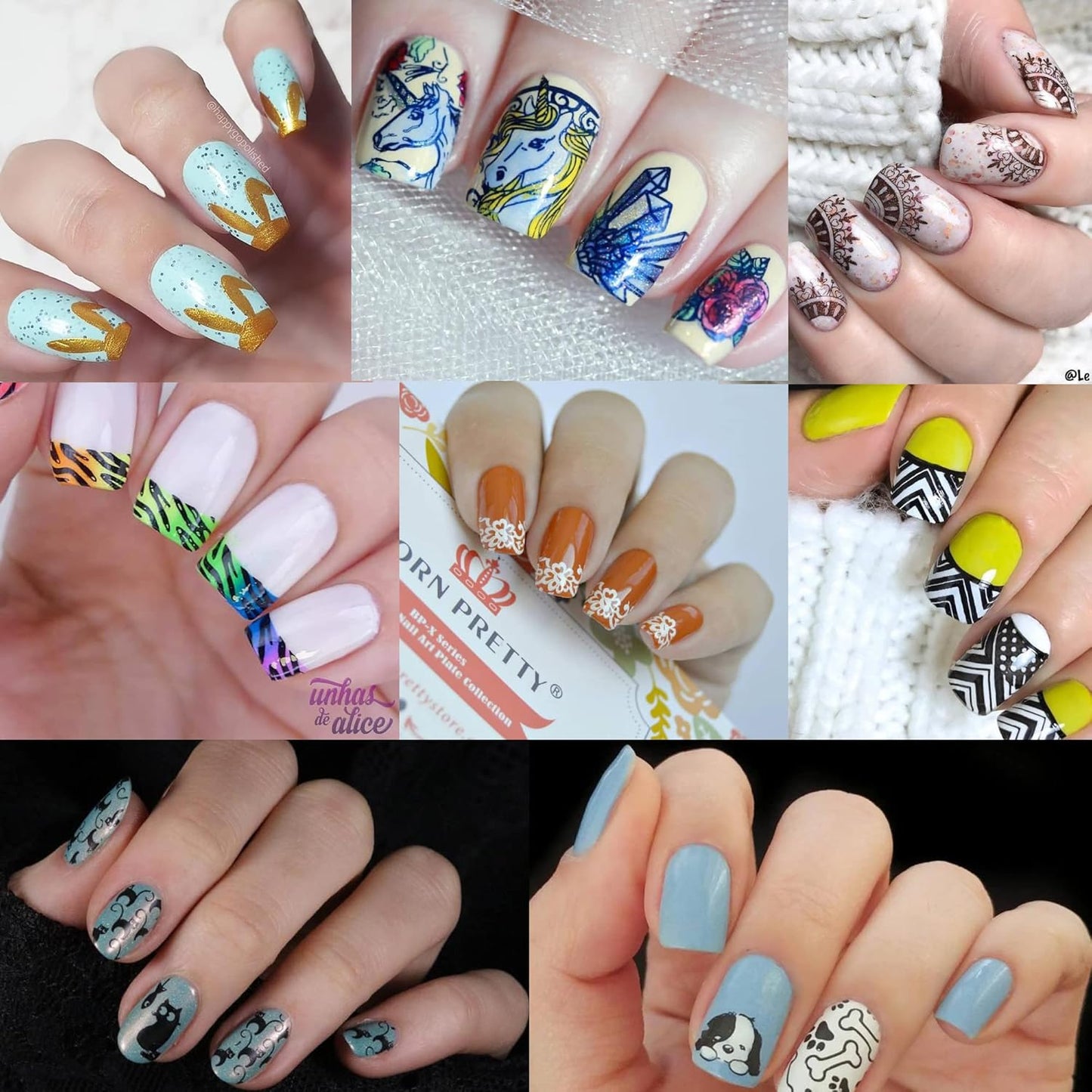 BORN PRETTY Nail Art Stamping Plates Set, Food, Bunnies, Flowers, Lace, Tropical, French Tip Themes Manicuring DIY Nail Templates Plates Print Tool Set-Velvo Beauty