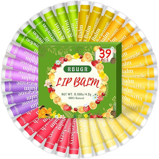 39 Pack of Lip Balm, 12 Flavored Lip Balm in Bulk Natural Lip Balm Set, Beeswax Moisturising & Soothing Lip Balms Bulk Gifts for Women Stocking Stuffers Party Favors(4.2g/0.15oz)-Velvo Beauty