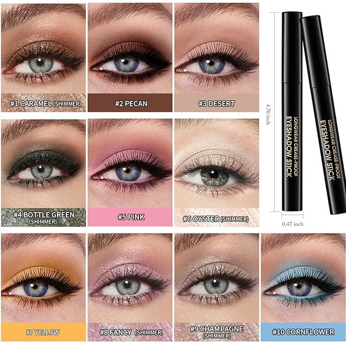 Eyeshadow Stick Waterproof Cream Eye Brighten Shadow Pencil Long-Lasting Crease-Proof Shimmer Glitter Eyeshadow Crayon Smooth High Pigmented Highlighter Neutral Eye Shadow Liner Makeup, 8 FANCY-Velvo Beauty