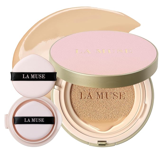 LA MUSE Korean Cushion Foundation, #21 Light Beige(2 Packs) | Lightweight, Breathable but Perfect Blemish Cover for Summer | Long-Lasting, Korean Foundation with Radiant Dewy Finish | Skin Hydrating-Velvo Beauty