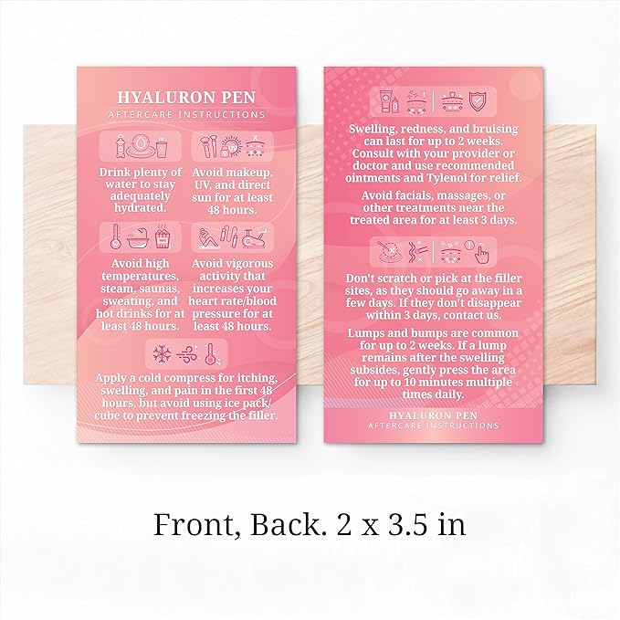 100 Pack - Premium Hyaluron Pen Lip Filler Aftercare Instructions Card 2 x 3.5" Accessories Supplies Kit Care - HP01A100_N-Velvo Beauty