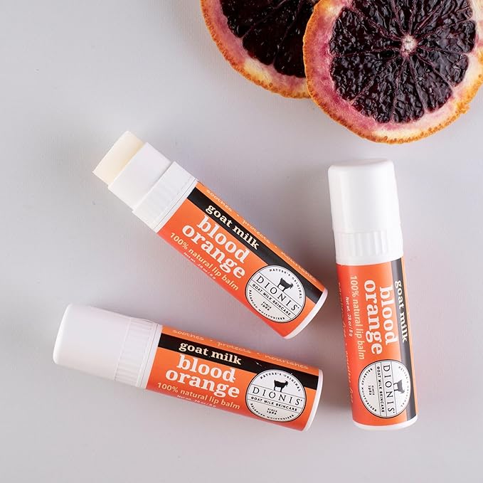 Dionis Goat Milk Skincare Blood Orange Holiday Lip Balm Gift Set - Beeswax, Shea Butter & Coconut Oil Lip Care Products Made in The USA - Cruelty Free Lip Moisturizer For Chapped Lips, 0.28oz 3 Pack-Velvo Beauty
