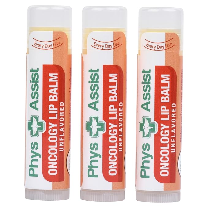 PhysAssist Oncology Lip Balm USDA Organic Unflavored Moisturize, Hydrate & Protect Dry parched lips during Chemo or Radio USDA Organic. 3 Pack-Velvo Beauty