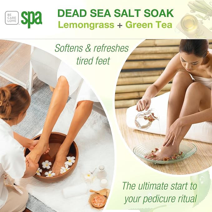 BCL SPA Dead Sea Salt Soak - Bath Salt with Organic Lemongrass + Green Tea, Shae Butter, Arnica, Aloe Vera Juice, Chamomile, Argan Oil & Jojoba Oil - Skin Exfoliator - Home/Professional Use 16 fl oz-Velvo Beauty