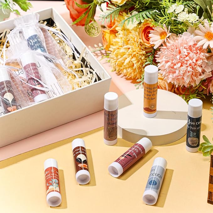 Mental Health Awareness Gifts Lip Balm Bulk Inspirational Lip Balm with Positive Daily Affirmation Cards Self Care Gifts Gifts for Women Men Stress Relief Family Reunion Favor(100 Sets)-Velvo Beauty