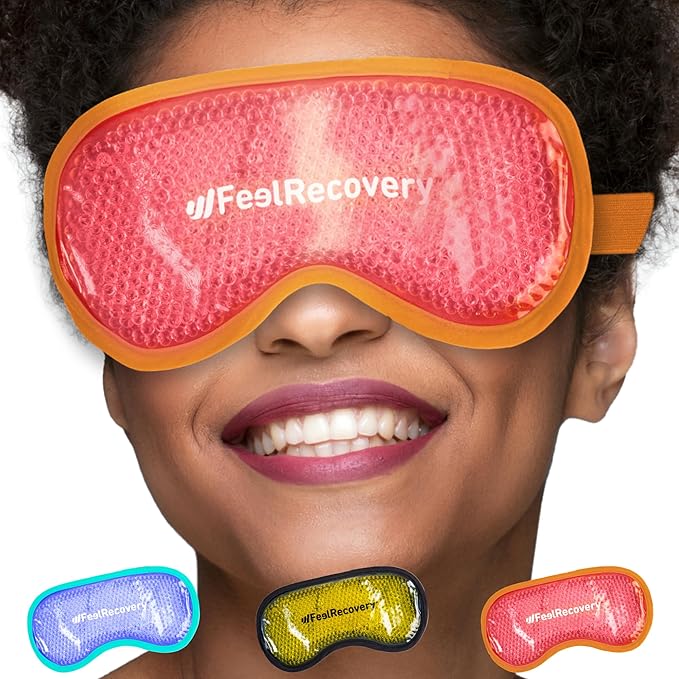 Cooling Gel Eye Mask for Puffy Eyes (8x4 in) - Reusable Cold Compress Pack for Dry Eyes, Tired Eyes, Headaches, Dark Circles - Flexible Golden Gel Beads Hot & Cold Therapy-Velvo Beauty