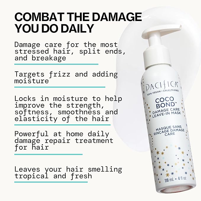 PACIFICA Beauty, Coco Bond Damage Care Leave-In Repair Mask Treatment, Dry & Damaged Hair from Bleach, Color, Chemical Services, Chlorine, & Heat, Coconut, Vegan-Velvo Beauty