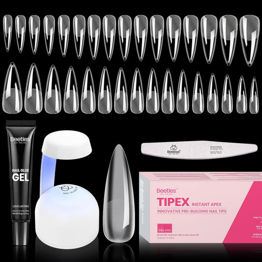 Beetles Tipex Instant Apex Nail Tips Kit Halloween Nails, Stiletto Long, 224pcs 16 Sizes, with Tipex UV Nail Glue Mini Nail Lamp,Pre-Building Pre-Etched Strong Thicker Acrylic Nail Tips Set-Velvo Beauty