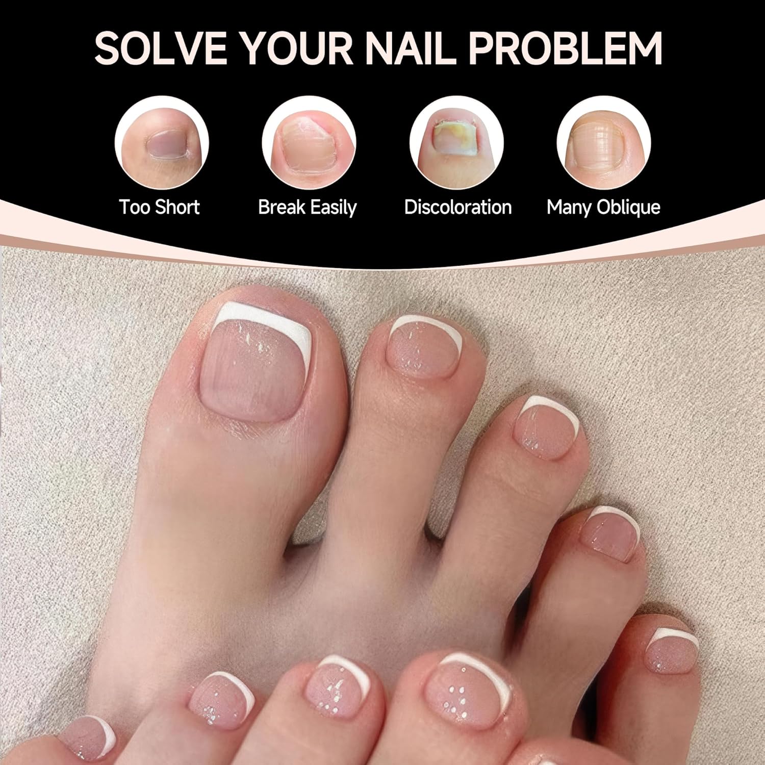 UNA GELLA Toe Nail Tips Full Cover, 216 Pcs Square Round Toe Nail Press Ons Clear Pre-Shape Gel Toe Nail Tips Double Matte Acrylic Fake Toenails Extensions DIY Home Nail Salon for Women, 15 Sizes-Velvo Beauty