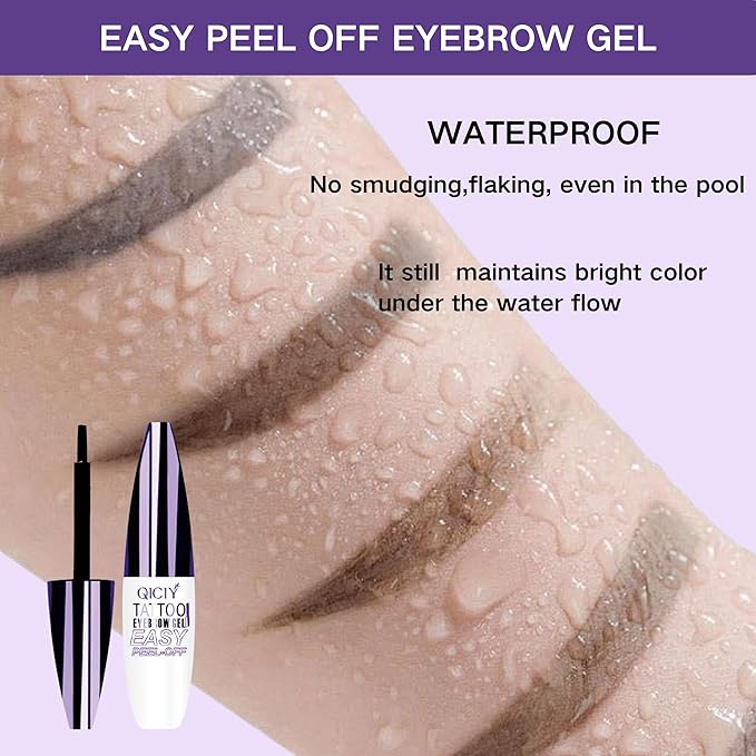 2 Pcs Dark Brown Easy Peel Off Eyebrow Gel, Tattoo Eyebrow Tint, Waterproof & Sweatproof Peel Off Tinted Eyebrow, Long-lasting Natural Color Up to 3 Days, Eyebrow Tattoo for All Skin Types (#01)-Velvo Beauty