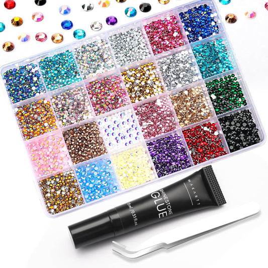 Makartt Nail Rhinestone Glue Kit: 15ml Strong Gems Adhesive Gel with 3360pcs 24 Colors Flatback Crystals Rhinestones for 3D Nails Art, Includes Tweezer, Home & Salon Manicure Kit-Velvo Beauty