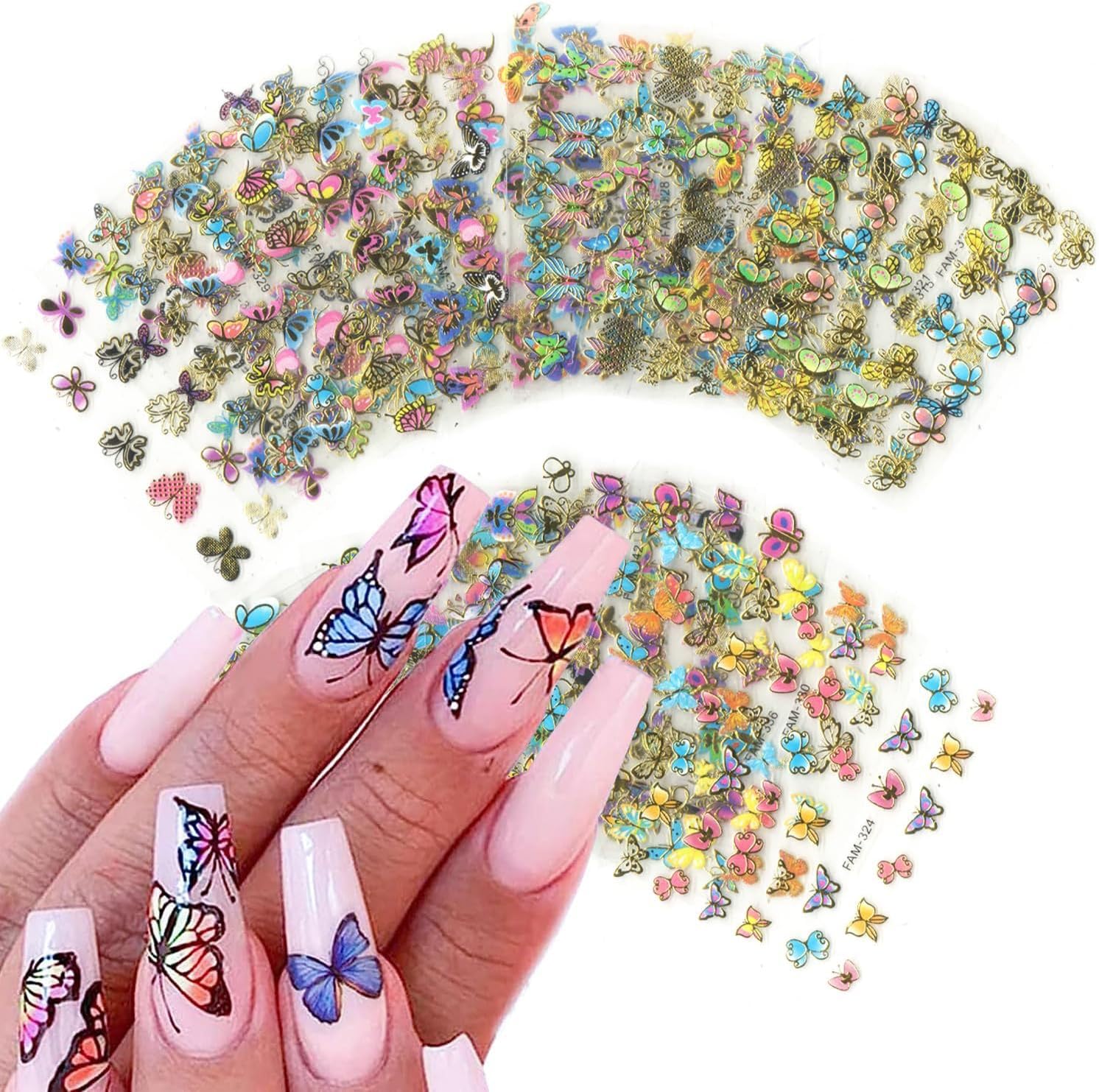 30 Sheets Butterfly Nail Stickers Colorful 3D Self Adhesive Nail Art Charms Sticker Decals for Crafts Supplies Accessories (ST-B)-Velvo Beauty