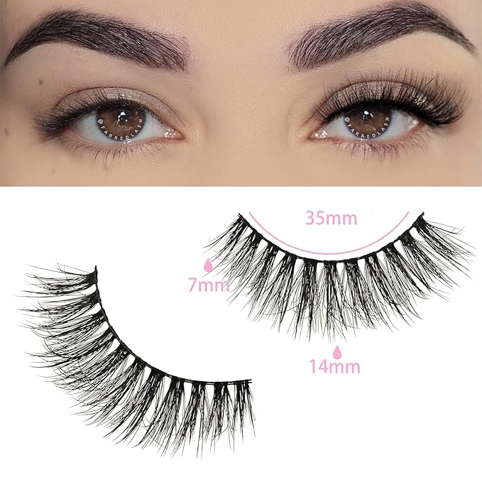 FARRED Natural Eyelashes Wispy Lashes Short False Eyelash Small Cat Eye Fake Lashes Full Pestañas Sets for MUA and Beginners Daily Makeup (F2 | 7-14mm)-Velvo Beauty