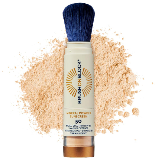 Brush On Block SPF 50 Mineral Powder Sunscreen, Translucent, Broad Spectrum, Water Resistant Face Protection, For All Skin Tones & Types, Reef Friendly, Mfg in USA-Velvo Beauty