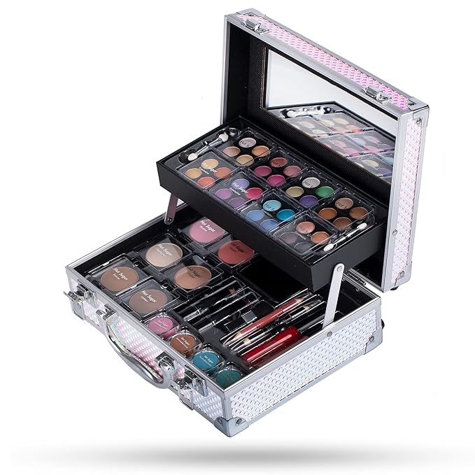 Hot Sugar Makeup Kit for Women Full Kit Teen Girls Starter Cosmetic Gift Set with Cute Mermaid Train Case Includes Pigmented Eyeshadow Palette Blush Lipstick Lip Pencil-Velvo Beauty
