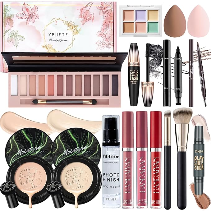 Makeup Set Present Multipurpose Makeup Kit for Women Girls Teens,- CC Cream Foundation Eyeshadow Primer Counter Stick Concealer Lip Gloss Eyeliner Pencil Mascara Makeup Brush & Sponges-Velvo Beauty