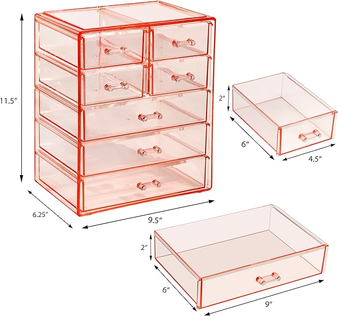 Sorbus Acrylic Makeup Organizer - Organization and Storage Case for Cosmetics Make Up & Jewelry - Big Clear Makeup Organizer for Vanity, Bathroom, College Dorm, Closet, Desk (3 Large, 4 Small Drawers)-Velvo Beauty