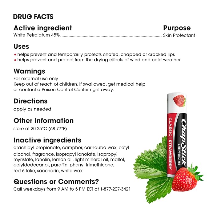 ChapStick Classic Strawberry Lip Balm Tube, Lip Care and Lip Moisturizer - 0.15 Oz-Velvo Beauty
