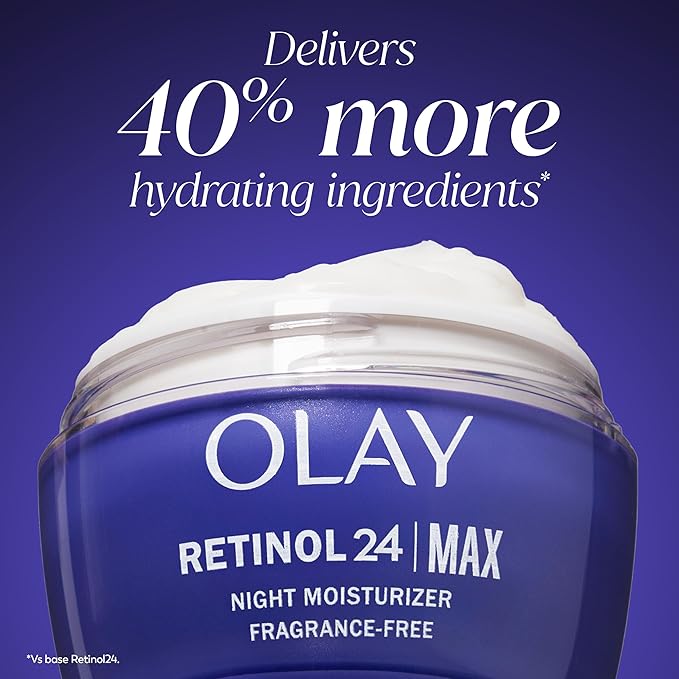 Olay Retinol Face Moisturizer, 24 MAX Anti-Aging Night Cream for Women, Fragrance-Free, Non Greasy - Anti-Wrinkle, Smooth Fine Lines, Tightening, Hydrating Skin Care - Peptides, Glycerin, 1.7 Oz-Velvo Beauty