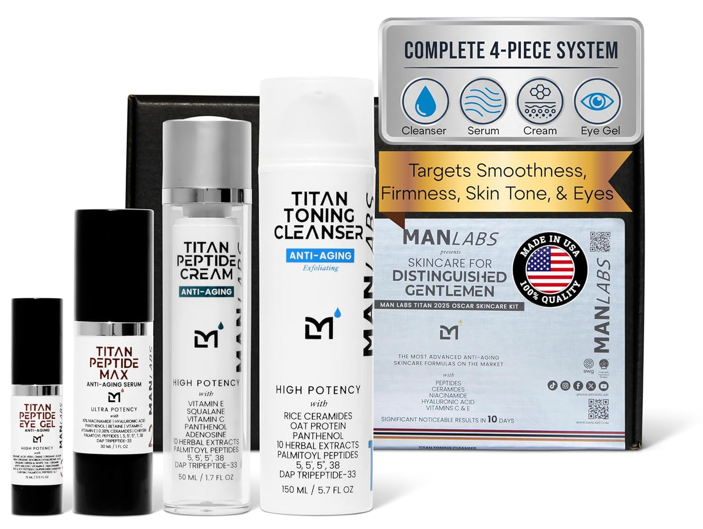 Titan Oscar Anti-Aging Mens Skin Care Kit – Wash, Face Serum, Eye Cream, Mens Face Moisturizer – Men, Skin Care Set – Dark Circles, Wrinkles, Fine Lines – Vitamin C, Peptides, Niacinamide, HA-Velvo Beauty