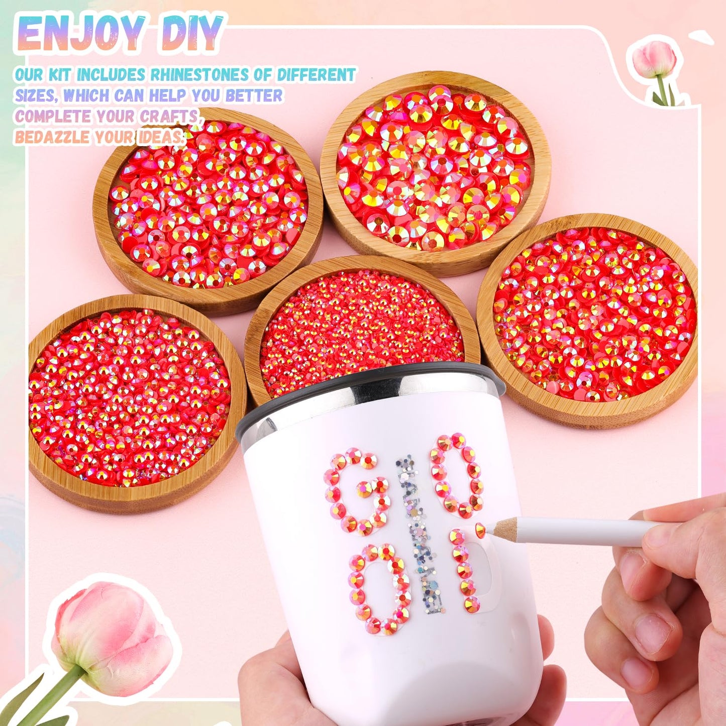 30000Pcs Resin Red AB Rhinestones for Bedazzling Crafting with b7000 Jewelry Glue, Bulk Flatback Gems Bedazzler Kit for Crafts Clothes Shoes Fabric Nail Diamond Art, Assorted Size 2/3/4/5/6mm-Velvo Beauty