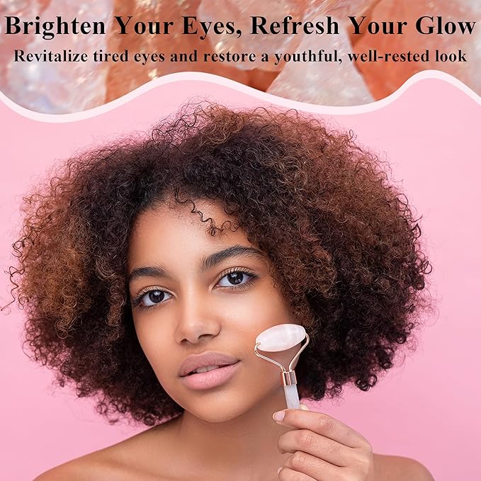 Natural Jade Roller for Face - Aging Wrinkles, Puffiness Facial Skin Massager Treatment Therapy - Premium Jade Stone, by Crystal Lemon (Rose Quartz)-Velvo Beauty