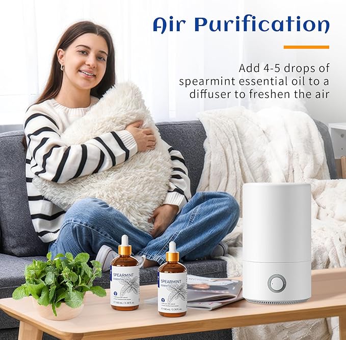 HIQILI 100ML Spearmint Oil for Skin Care, Facial, Can be Added to Lotions, Creams -100% Pure Natural Treatment Grade - 3.38 Fl Oz-Velvo Beauty