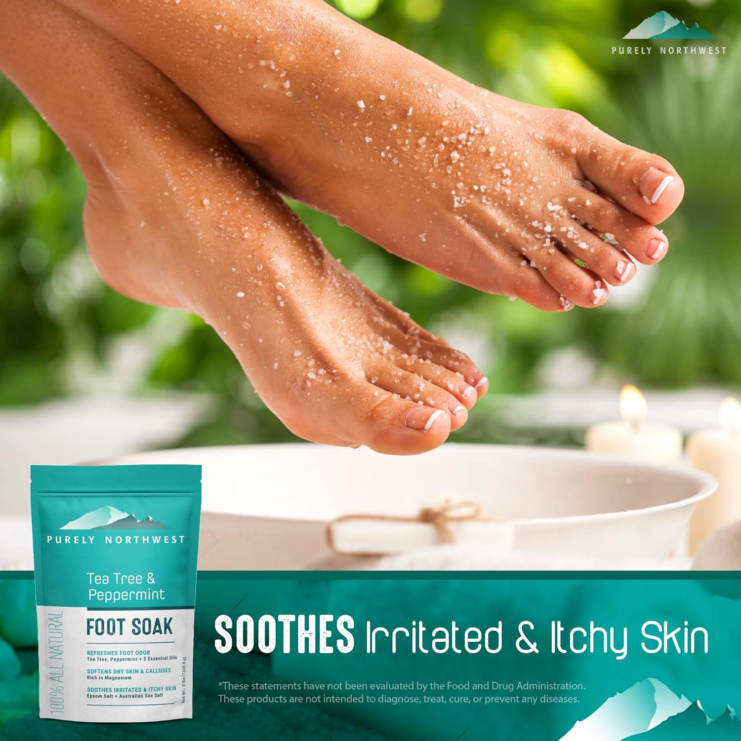 3 Pounds-Tea Tree, Peppermint, Foot Soak | MSM with Epsom Salt Soothes Burning & Itching from Athletes Foot & Foot Odors-Softens Dry Calloused Heels Made by Purely Northwest-Velvo Beauty