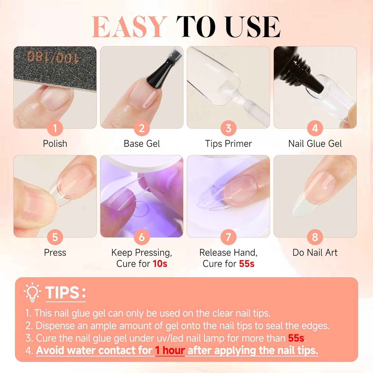 UNA GELLA Gel Nail Glue, Solid Nails Gl ue Gel 40ml Lamp Curing Needed Soak Off G LUE Strong Nail G LUE G el for Acrylic Fake Nails Tips Extension Press On Nails for Gelly Tips-Velvo Beauty