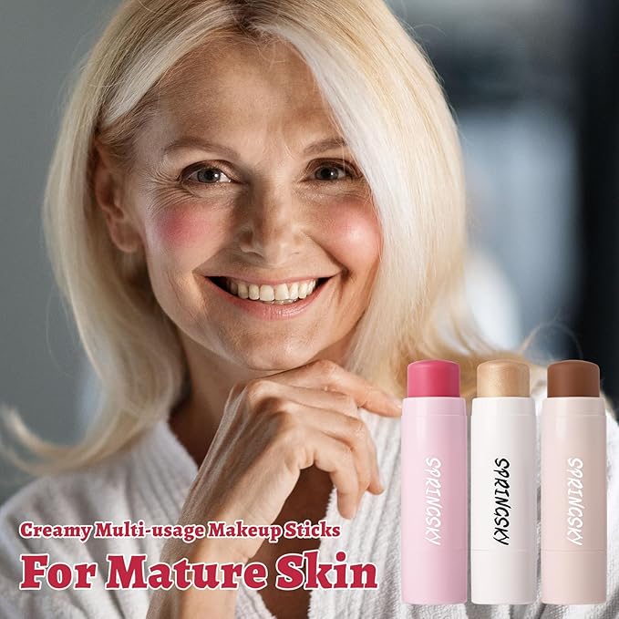 3Pcs Multi-Use Face Makeup Sticks Sets, Blendable Cream Blush Stick For Cheeks Lips, Highlighter Contour Shading Sticks Moisturizer Make Up Sets For Women (01)-Velvo Beauty