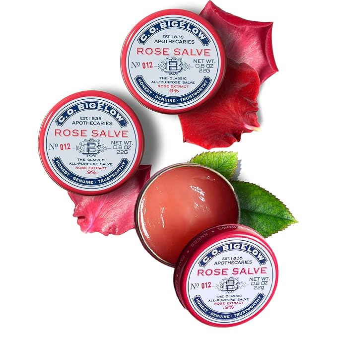 C.O. Bigelow All Purpose Salve Lip Balm Tins, Rose Salve Pack of 3 for Chapped Lips & Dry Skin - Moisturizing Lip, Cuticle 0.8 oz each-Velvo Beauty